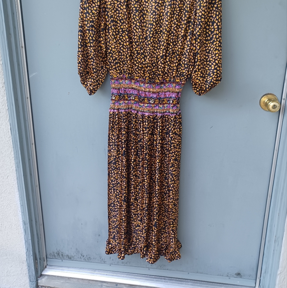Vintage Susan Freis multi-colored smocked tiered midi dress XL. - Picture 5 of 7